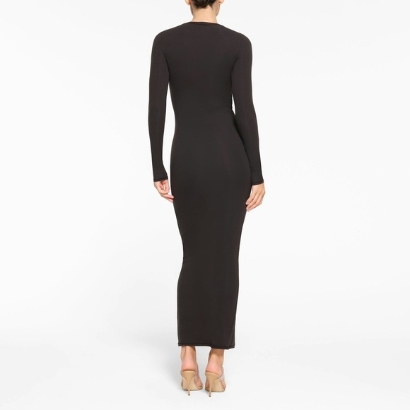 SKIMS Fits Everybody Crewneck Long-Sleeve Dress in Onyx Black Sz. XS / 0 - 2 NWT - Picture 4 of 9